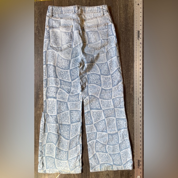 7 Peace & Love blue denim ripped jeans. High waist. Wide legs. - Picture 4 of 6